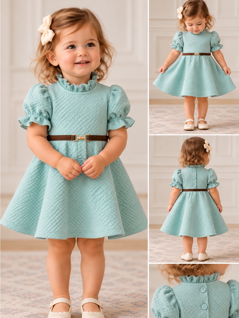 NWT Janie and Jack Mint Quilted Belted Dress 12-18M